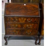 30" MAHOGANY 3 DRAWER WRITING BUREAU WITH FITTED INTERIOR ON BALL & CLAW FEET