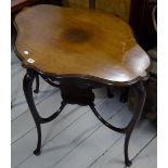 MAHOGANY SHAPED WINDOW TABLE WITH SMALL UNDER SHELF