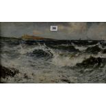 JOHN FALCONAR SLATER (1857-1937) 19½" X 11½" GILT FRAMED OIL PAINTING ON BOARD "SEASCAPE -