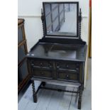 OAK DRESSING TABLE WITH 3 DRAWERS WITH BARLEY TWIST SUPPORTS & UNDER STRETCHER