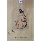LOUIS WILLIAM WAIN (1860-1939) "A LITTLE BOY LOST." 13½" X 8" EBONISED FRAMED INK AND WATER