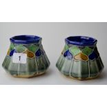 PAIR OF 3½" ROYAL DOULTON LAMBETH ART NOUVEAU OCTAGONAL SQUAT VASES