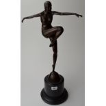 22½" ART DECO STYLE BRONZE FIGURINE ORNAMENT ON MARBLE STAND