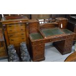 VICTORIAN MAHOGANY 2 PIECE STUDY SET COMPRISING 53" DOUBLE PEDESTAL DESK WITH WRITING SLOPE,