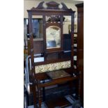 35" OAK HALLSTAND WITH TILED BACK, GLOVE BOX & STICK TRAYS