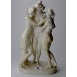 10½" MARBLE NEOCLASSICAL STYLE TRIPLE FIGURINE SCULPTURE - THE THREE GRACES AFTER ANTONIO CANOVA