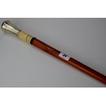 FINE SILVER TOPPED WALKING STICK WITH IVORY & EBONY MOUNTS & HORN BOTTOM