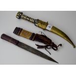 EASTERN DAGGER WITH BONE & MOTHER OF PEARL INLAID HANDLE WITH BRASS SHEATH & TRIBAL STYLE DAGGER