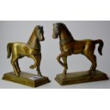 PAIR OF VICTORIAN HEAVY BRASS LEFT & RIGHT STATUETTES FORMED AS ROMAN STYLE HORSES MOUNTED ON