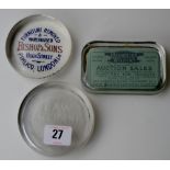 3 OLD GLASS PAPER WEIGHTS, BISHOP & SONS FURNITURE REMOVERS, CHAMBERLAIN & WILLOWS AUCTION SALES &