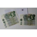 10 BANK OF ENGLAND £1 NOTES - SEQUENTIAL HS41 729236-HS41 729245