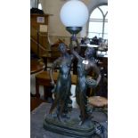 33" DOUBLE FIGURINE LAMP WITH GLASS DOME SHADE