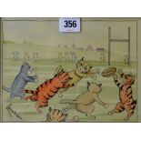 LOUIS WILLIAM WAIN (1860-1939) "RUGBY" 6½" X 8½" FRAMED INK AND WATER COLOUR, SIGNED LOWER LEFT