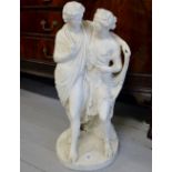 FINE 30" CARVED MARBLE DOUBLE STATUE OF GRECIAN LOVERS