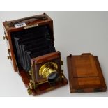 VICTORIAN MAHOGANY BELLOW CAMERA WITH BRASS FITTINGS - THE 1899 INSTANTOGRAPH BY J. LANCASTER & SON,