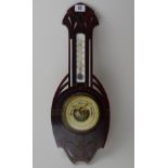 19" ART NOUVEAU MAHOGANY CASED COMBINATION BAROMETER THERMOMETER