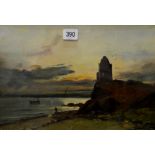 PAIR OF 13¼" X 9" GILT FRAMED OIL PAINTINGS ON BOARDS "COASTAL LANDSCAPE SCENES" SIGNATURE