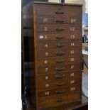 OAK 12 DRAWER FILING CABINET WITH DRAWERS NUMBERED 1 - 20