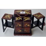 ORIENTAL LACQUERED PAPIER MACHE BOX SET WITH FITTED STAND