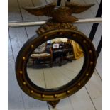 18½" DIAMETER GILT FRAMED CIRCULAR WALL MIRROR WITH EAGLE FINIAL TOP