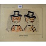 LOUIS WILLIAM WAIN (1860-1939) "TWO TOFFS." 10" X 12½" EBONISED FRAMED INK AND WATER COLOUR,