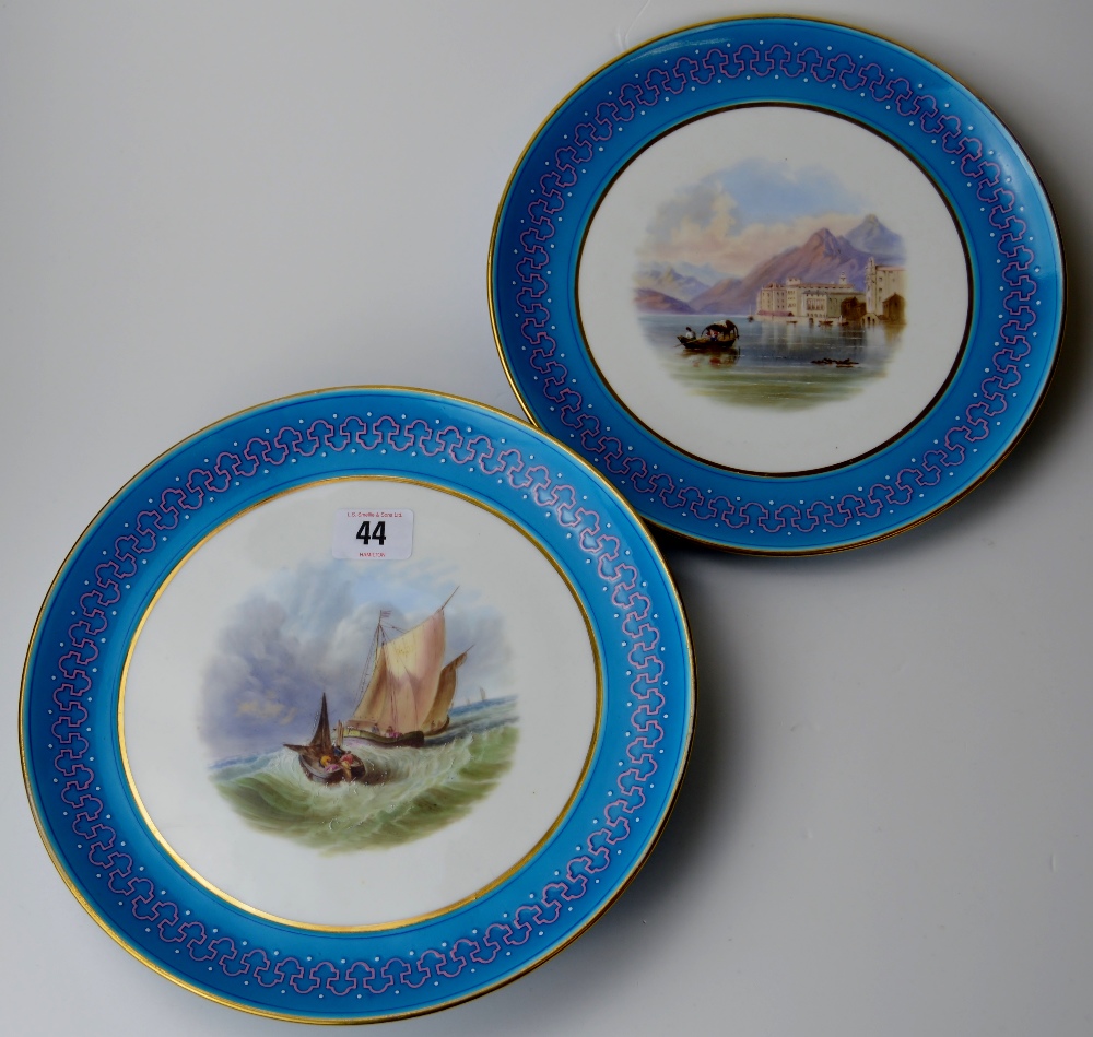 PAIR OF 9½" HAND PAINTED COMPORT TOPS IN THE STYLE OF COALPORT