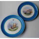 PAIR OF 9½" HAND PAINTED COMPORT TOPS IN THE STYLE OF COALPORT