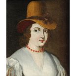 Dipinto tratto  ad olio su tela cm 42 x 50 raffigurante “giovane donna con cappello” Lombardia