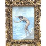 Dipinto tratto ad olio su tavola raffigurante "nudo al bagno" cm Francia XX sec cm 28x43 Stretch oil