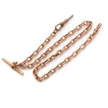 A 9ct rose gold Albert of large oval belcher links, with T bar Length 39.5cm, 33.5g