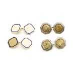 A pair of cufflinks the terminals of octagonal outline, in unmarked yellow and white metal with