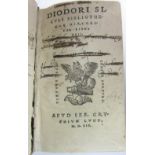 Diodorus Siculus  Bibliothecae historicae libri XVII. Lyon: Gryphius, 1552. 12mo, later vellum, from