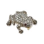 A diamond set frog broochapparently unmarked, the white metal body well modelled and pave set