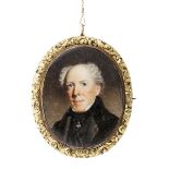 An early to mid 19th century framed miniatureapparently unsigned, on ivory of a gentleman with