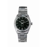 ROLEX - A gentleman's stainless steel wrist watchAir King, black dial, silver baton numerals,