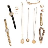 A collection of wrist watches and gold jewelleryto include a gilt metal ladies Pulsar wrist watch; a