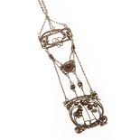 An Arts & Crafts garnet set pendantthe plain silver chain with a small panel of rope twist detail,
