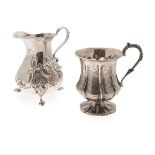 A group of mug, cream jug and teapotthe mug, William IV, London 1834, of baluster shape, panelled