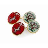 Italian Interest - A pair of enamel cufflinksthe oval terminals bearing the arms and motto of the