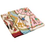 Hermes - Three silk patterned scarfsthe first of pink and white background with cavalry detail,