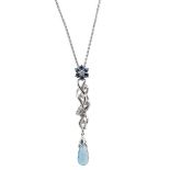 MAGERIT - A multi-gem set pendant and chainthe claw set sapphire and diamond cluster suspending a