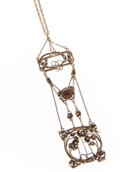 An Arts & Crafts garnet set pendantthe plain silver chain with a small panel of rope twist detail, - Image 2 of 2