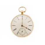 A gentleman's 18ct gold cased pocket watchopen faced, key wind, lever movement, unsigned, white