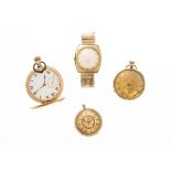 Two small gold cased pocket watchesthe smaller with engraved case, marked 18k, gilt dial, the