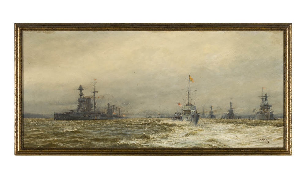 WILLIAM LIONEL WYLLIE R.A. (BRITISH 1851-1931)REVIEW OF THE GRAND FLEET IN THE FIRTH OF FORTH - Image 2 of 2