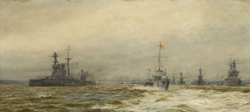 WILLIAM LIONEL WYLLIE R.A. (BRITISH 1851-1931)REVIEW OF THE GRAND FLEET IN THE FIRTH OF FORTH