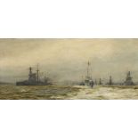 WILLIAM LIONEL WYLLIE R.A. (BRITISH 1851-1931)REVIEW OF THE GRAND FLEET IN THE FIRTH OF FORTH