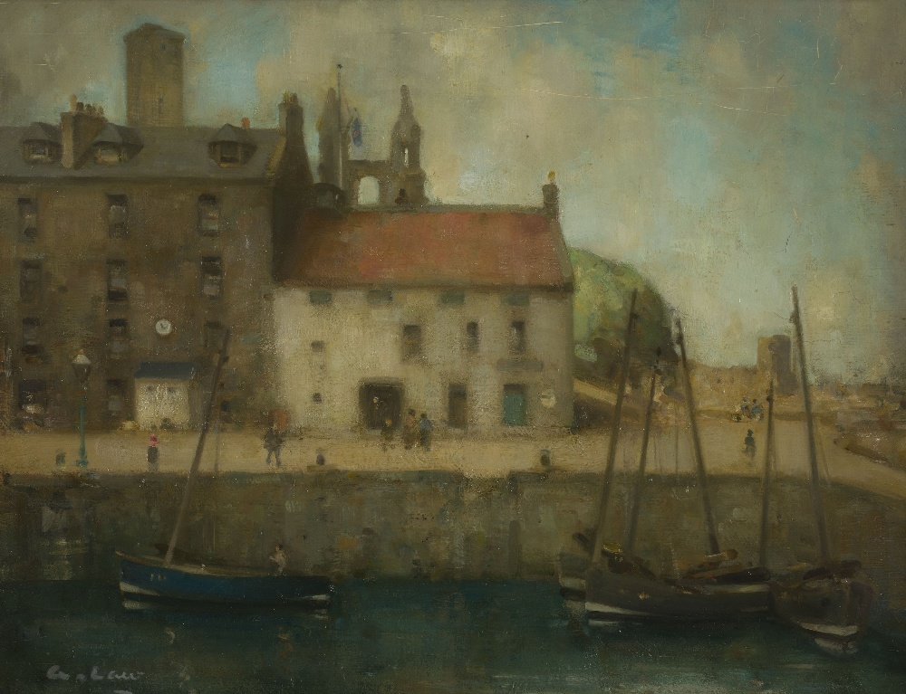 § ANDREW LAW (SCOTTISH 1873-1967)HARBOUR AT ST ANDREWSSigned, oil on board34cm x 44cm (13.5in x 17.