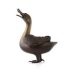 BRONZE CENSER IN THE FORM OF A GOOSEMING DYNASTYthe animal cast standing on the two webbed feet,