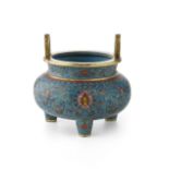 CLOISONNÉ ENAMEL TRIPOD CENSERQIANLONG MARK AND OF THE PERIODof flattened globular form with two